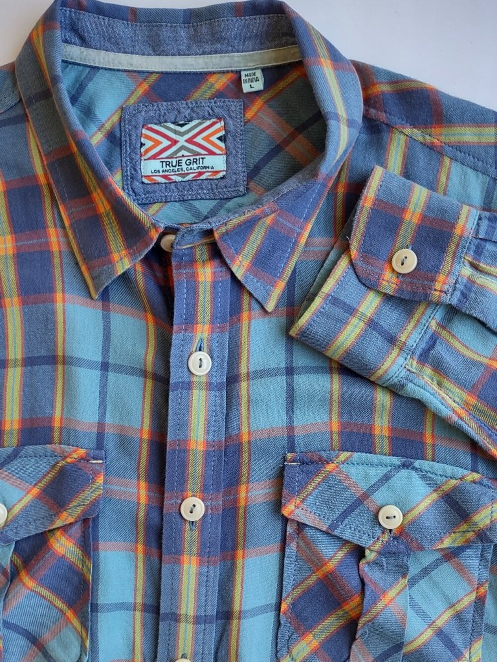 True Grit Los Angeles Flannel Shirt Size Large Western Plaid Long Sleeves Casual